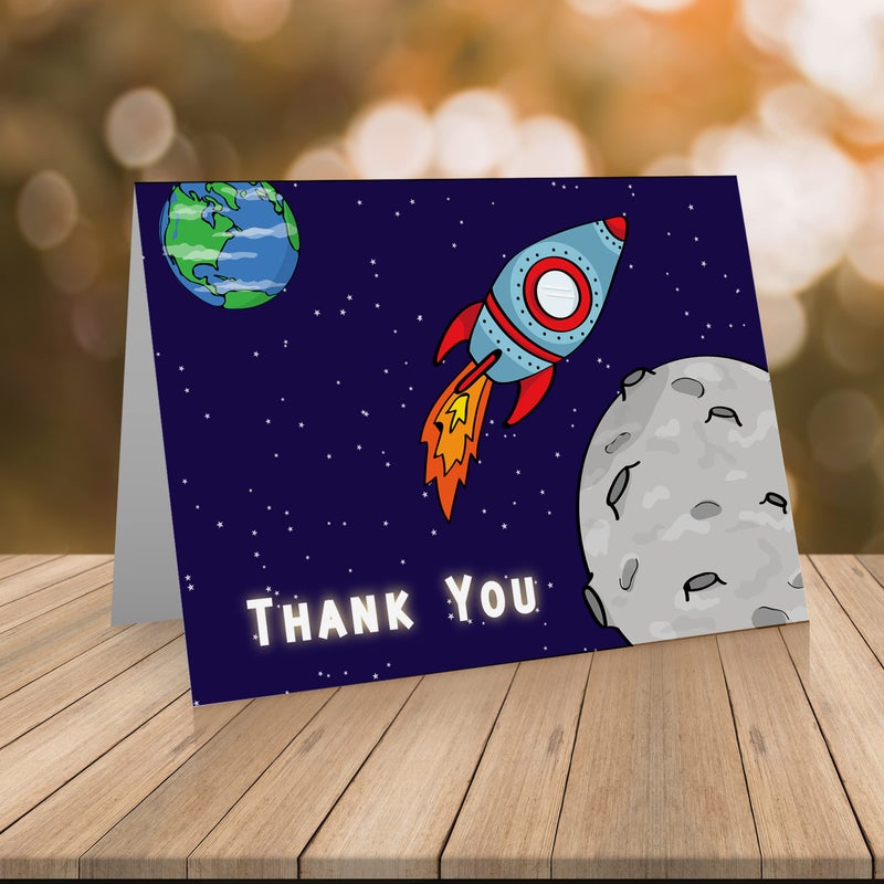 Little Notes by Comptime Rocket & Space Thank You Cards (24 Foldover Cards and Envelopes) Kids Thank You Cards - Image 2